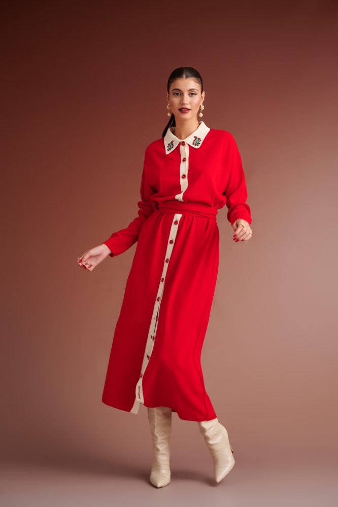 JOHANNE NOTTED DRESS POLO (RED/IVORY) KARAVAN CARDIGANS 5
