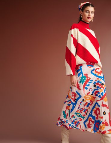 CELIA OVERSIZED SWEATER WITH DIAGONAL STRIPES (RED IVORY) KARAVAN BLOUSES 2