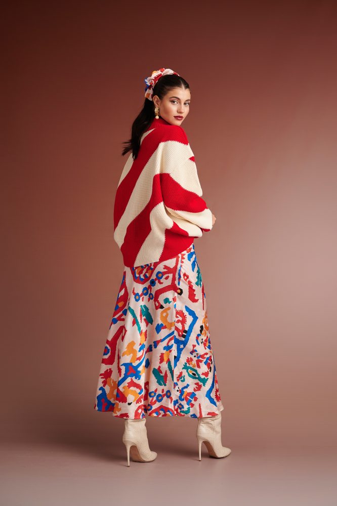 CELIA OVERSIZED SWEATER WITH DIAGONAL STRIPES (RED IVORY) KARAVAN BLOUSES 5