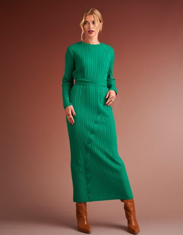 CHRISTIN KNITTED DRESS WITH DIAGONAL BUTTONS (GREEN) KARAVAN CLOTHES