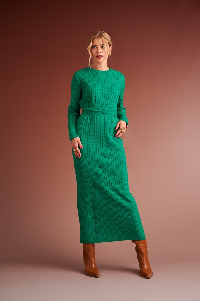 CHRISTIN KNITTED DRESS WITH DIAGONAL BUTTONS (GREEN) KARAVAN CLOTHES 3
