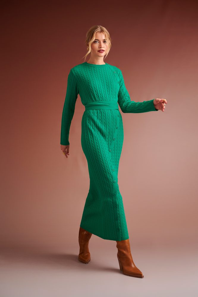 CHRISTIN KNITTED DRESS WITH DIAGONAL BUTTONS (GREEN) KARAVAN CLOTHES 7