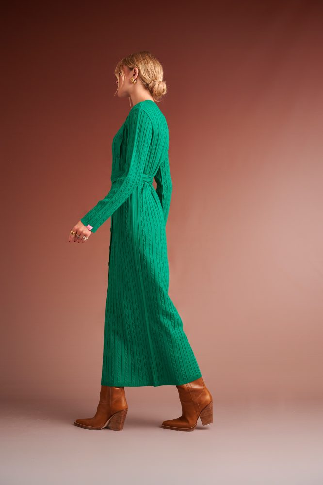 CHRISTIN KNITTED DRESS WITH DIAGONAL BUTTONS (GREEN) KARAVAN CLOTHES 6