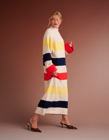 HENRIETTA OVERSIZED KNITTED STRIPED DRESS (IVORY/MULTIED) KARAVAN CLOTHES 2