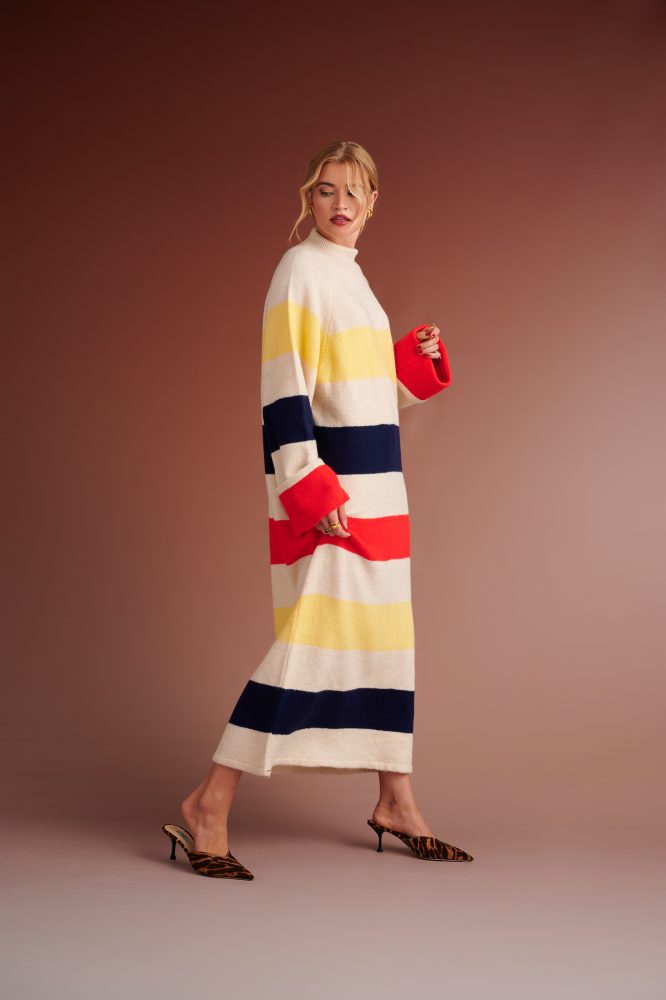 HENRIETTA OVERSIZED KNITTED STRIPED DRESS (IVORY/MULTIED) KARAVAN CLOTHES 4