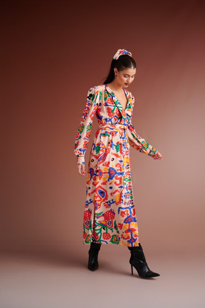 PRISCILLA MIXI DRESS WITH LAPEL (IVORY MULTI) KARAVAN CLOTHES 8