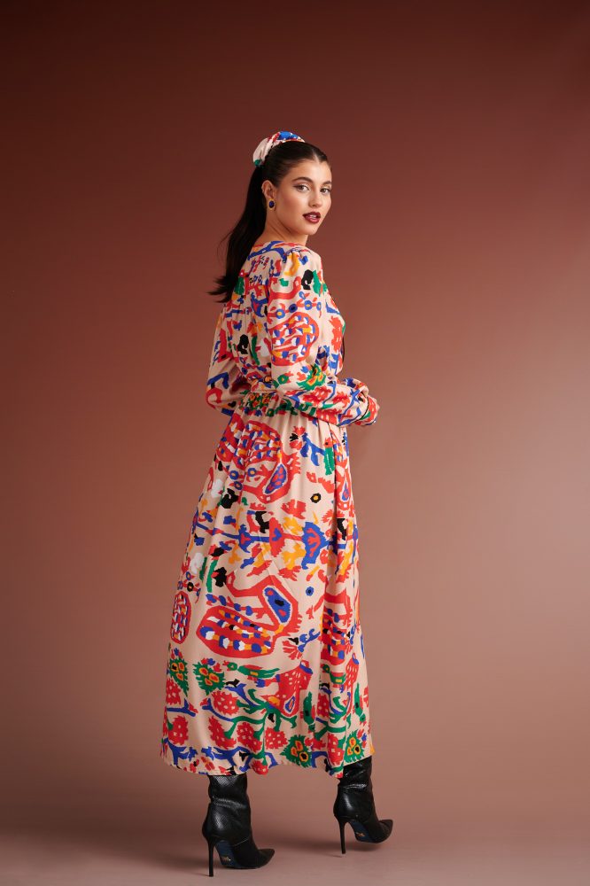 PRISCILLA MIXI DRESS WITH LAPEL (IVORY MULTI) KARAVAN CLOTHES 5