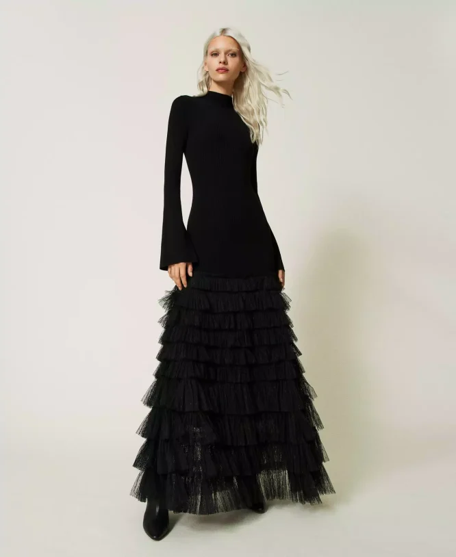 LONG KNITTED TULLE DRESS TWINSET CLOTHES 4