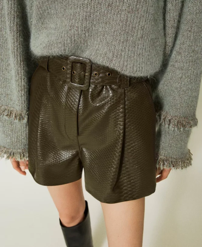 SHORTS WITH CROCO LEATHER TEXTURE TWINSET CLOTHES 3