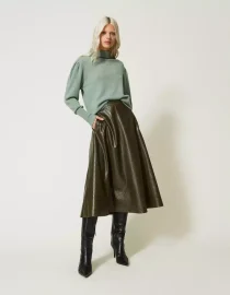 MID SKIRT WITH CROQUE LEATHER TEXTURE TWINSET CLOTHES 8