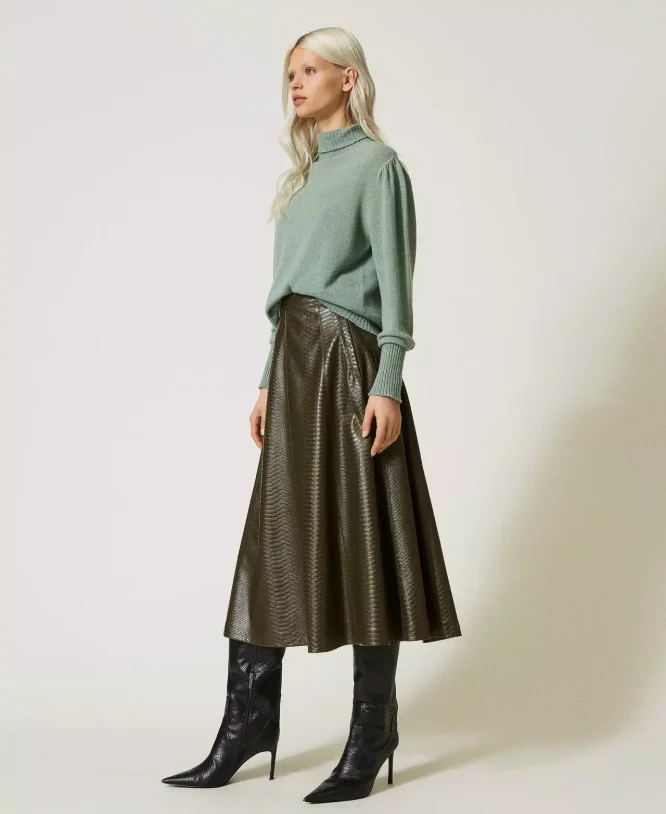 MID SKIRT WITH CROQUE LEATHER TEXTURE TWINSET CLOTHES 5