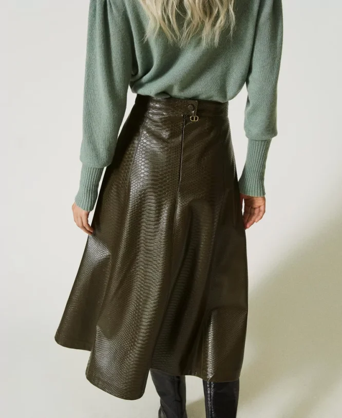 MID SKIRT WITH CROQUE LEATHER TEXTURE TWINSET CLOTHES 6