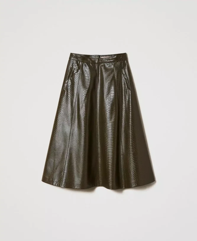 MID SKIRT WITH CROQUE LEATHER TEXTURE TWINSET CLOTHES 4