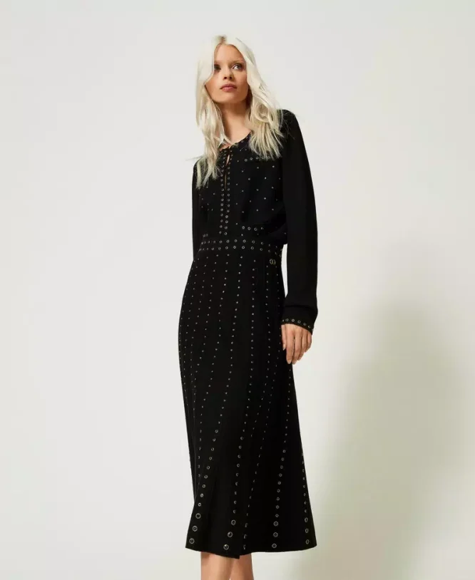 KNIT MIDI SKIRT WITH TWINSET STUD CLOTHES 3