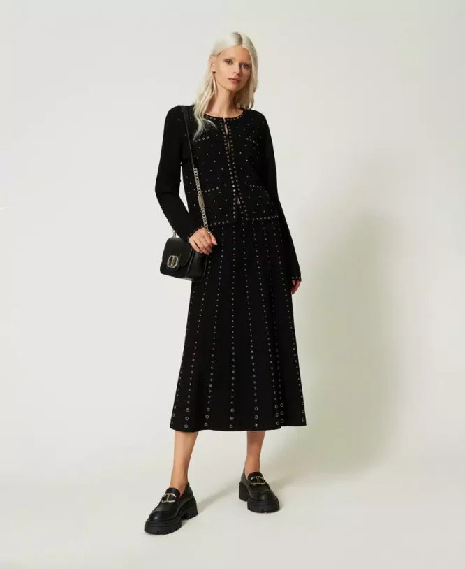 KNIT MIDI SKIRT WITH TWINSET STUD CLOTHES 7