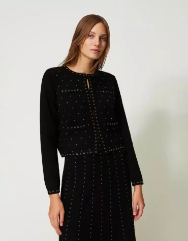 KNIT CARDIGAN WITH STUD TWINSET CARDIGANS