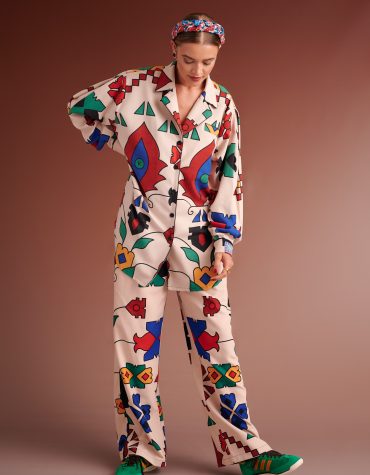 MUHAMMAD TROUSERS WITH ELASTIC WAIST (IVORY MULTI ) KARAVAN CLOTHES