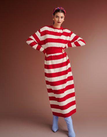 WESTIN KNIT LONG STRIPE DRESS (IVORY RED) KARAVAN CLOTHES