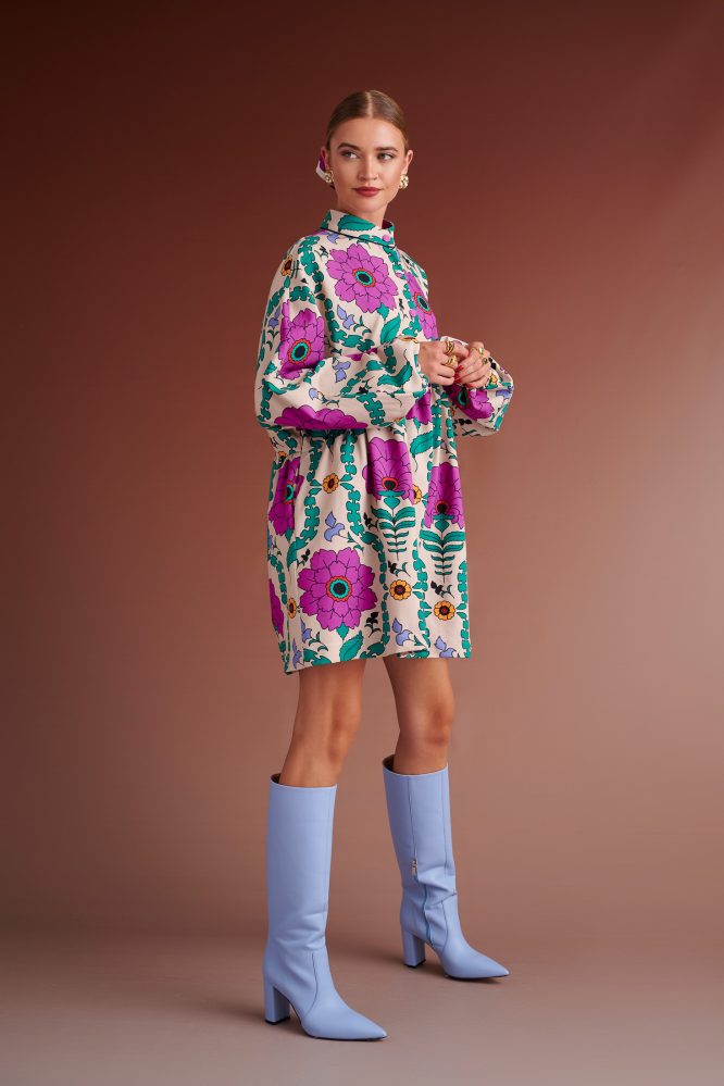 LEVANDER ΜΙΝΙ SWEATσSHIRT OVERSIZED DRESS ( IVORY/PURPLE ) KARAVAN CLOTHES 15