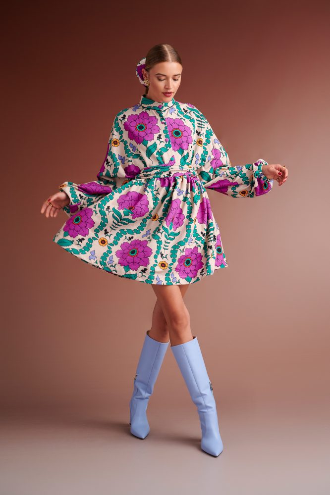 LEVANDER ΜΙΝΙ SWEATσSHIRT OVERSIZED DRESS ( IVORY/PURPLE ) KARAVAN CLOTHES 9