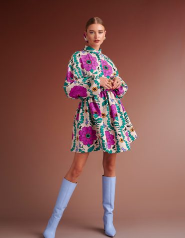 LEVANDER ΜΙΝΙ SWEATσSHIRT OVERSIZED DRESS ( IVORY/PURPLE ) KARAVAN CLOTHES 2