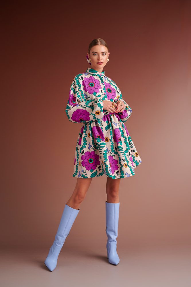 LEVANDER ΜΙΝΙ SWEATσSHIRT OVERSIZED DRESS ( IVORY/PURPLE ) KARAVAN CLOTHES 4