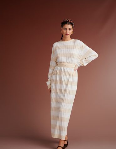 WESTIN KNIT LONG STRIPE DRESS (IVORY WHITE) KARAVAN CLOTHES
