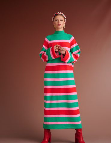 HENRIETTA OVERSIZED KNITTED STRIPED DRESS (RED/PINK/GREEN) KARAVAN CLOTHES