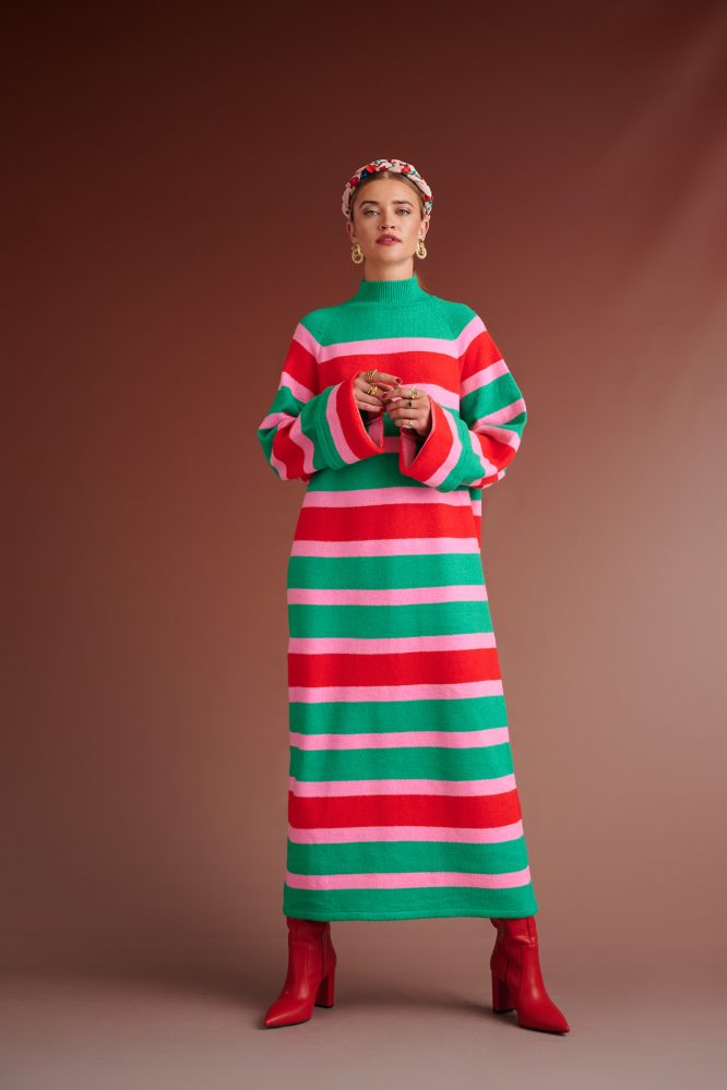 HENRIETTA OVERSIZED KNITTED STRIPED DRESS (RED/PINK/GREEN) KARAVAN CLOTHES 3