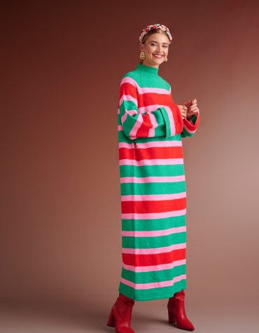 HENRIETTA OVERSIZED KNITTED STRIPED DRESS (RED/PINK/GREEN) KARAVAN CLOTHES 2
