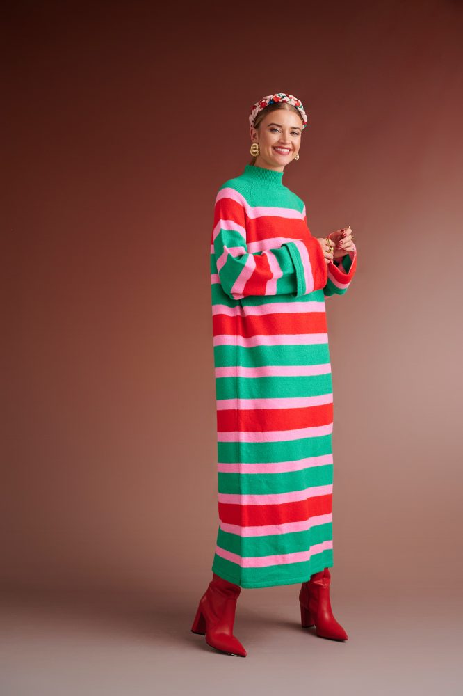 HENRIETTA OVERSIZED KNITTED STRIPED DRESS (RED/PINK/GREEN) KARAVAN CLOTHES 4