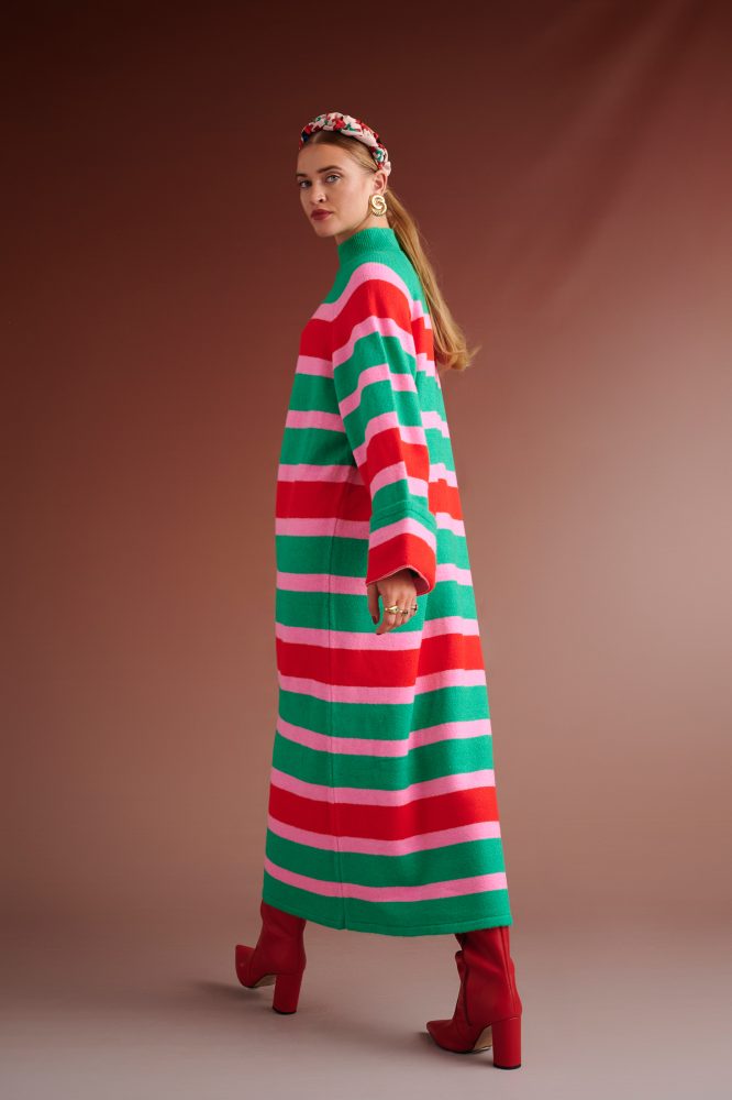 HENRIETTA OVERSIZED KNITTED STRIPED DRESS (RED/PINK/GREEN) KARAVAN CLOTHES 5