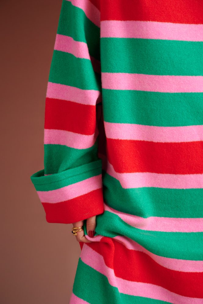 HENRIETTA OVERSIZED KNITTED STRIPED DRESS (RED/PINK/GREEN) KARAVAN CLOTHES 9