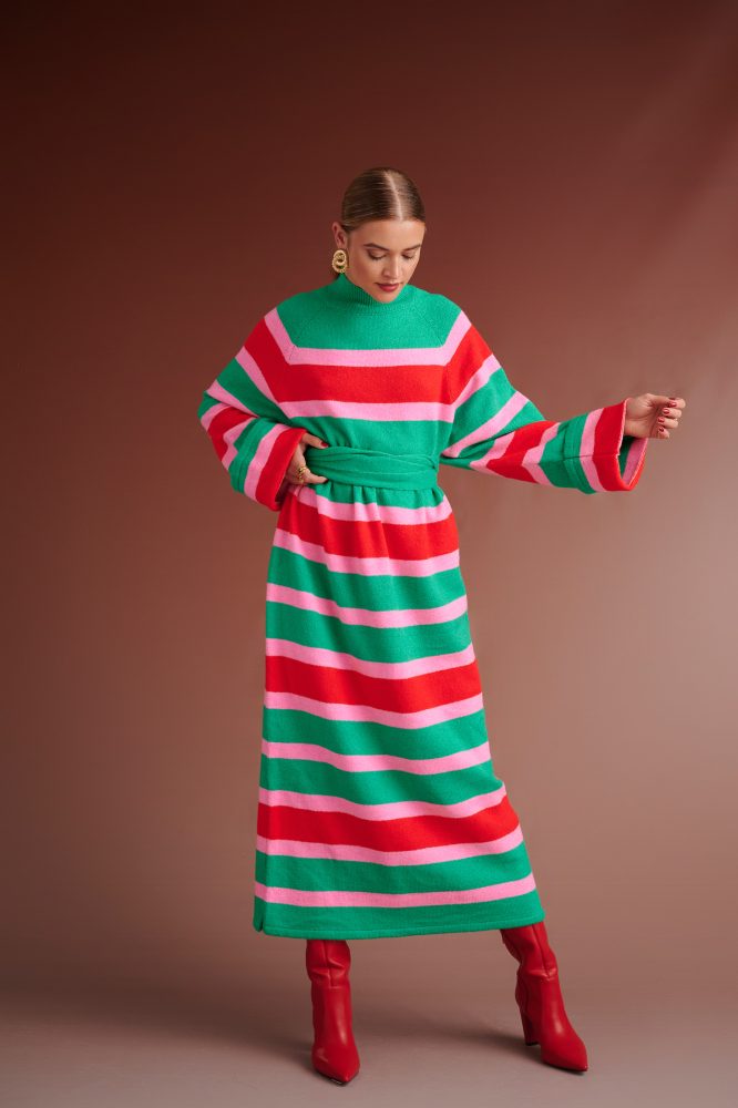 HENRIETTA OVERSIZED KNITTED STRIPED DRESS (RED/PINK/GREEN) KARAVAN CLOTHES 6