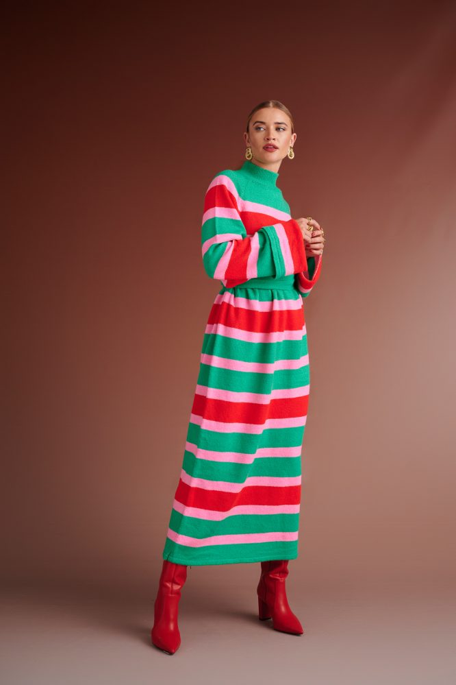 HENRIETTA OVERSIZED KNITTED STRIPED DRESS (RED/PINK/GREEN) KARAVAN CLOTHES 7