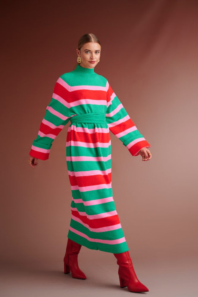 HENRIETTA OVERSIZED KNITTED STRIPED DRESS (RED/PINK/GREEN) KARAVAN CLOTHES 8