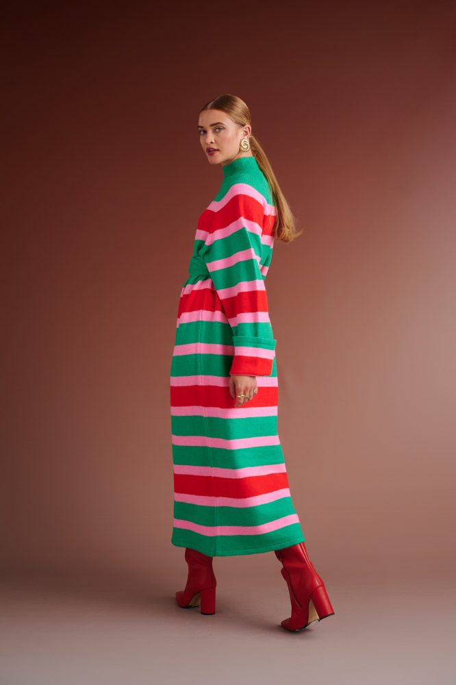 HENRIETTA OVERSIZED KNITTED STRIPED DRESS (RED/PINK/GREEN) KARAVAN CLOTHES 12