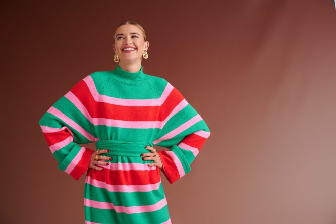 HENRIETTA OVERSIZED KNITTED STRIPED DRESS (RED/PINK/GREEN) KARAVAN CLOTHES 11