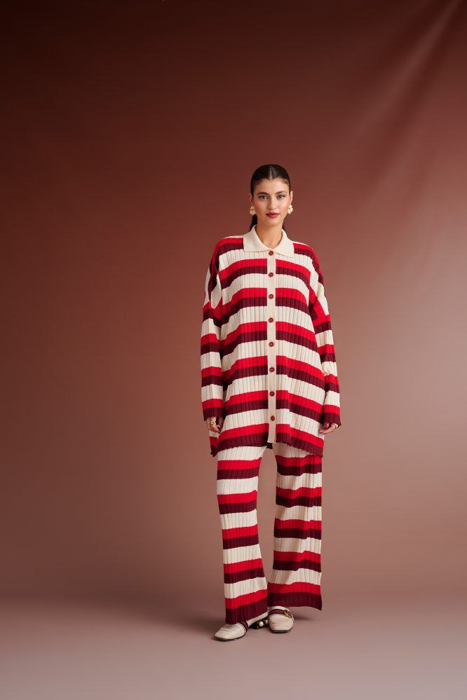 VIOLA STRIPED KNIT PANTS (RED / IVORY / BORDEAUX) KARAVAN CLOTHES 8