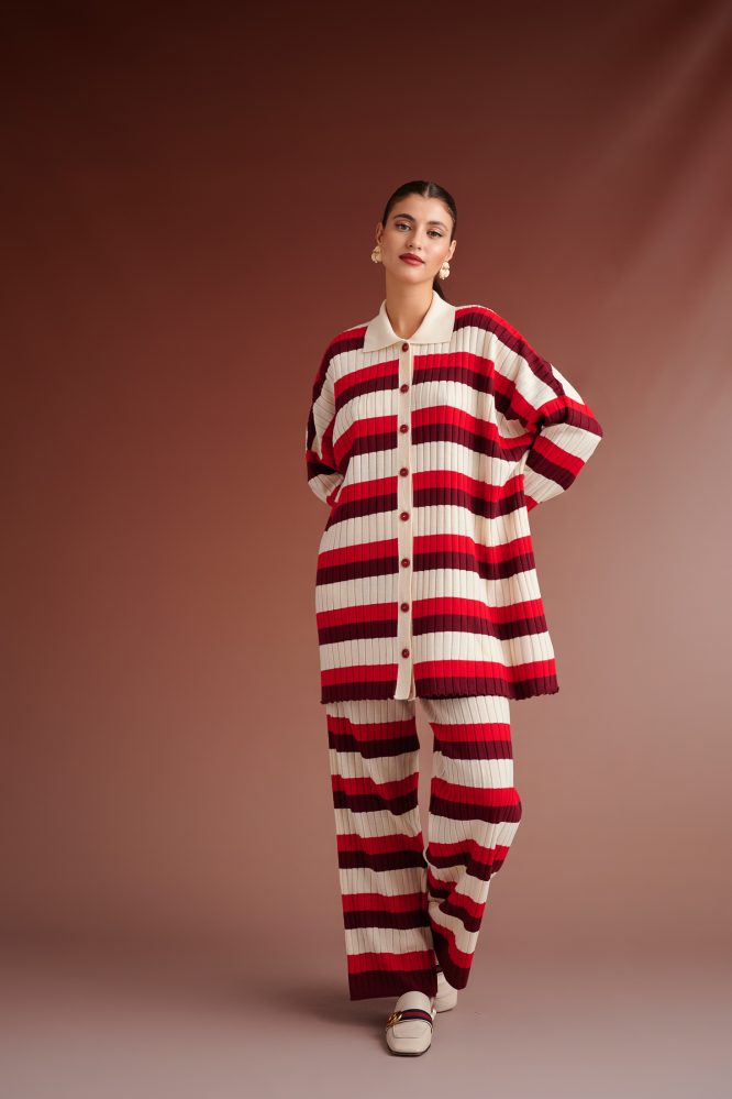 VIOLA STRIPED KNIT PANTS (RED / IVORY / BORDEAUX) KARAVAN CLOTHES 7