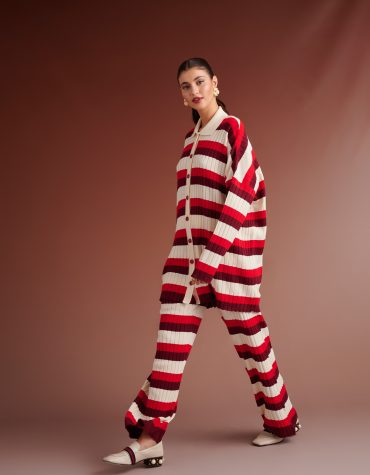 VIOLA STRIPED KNIT PANTS (RED / IVORY / BORDEAUX) KARAVAN CLOTHES