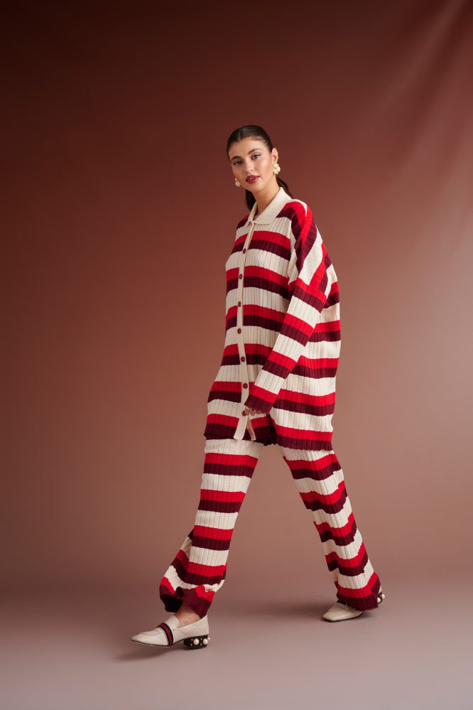 VIOLA STRIPED KNIT PANTS (RED / IVORY / BORDEAUX) KARAVAN CLOTHES 3