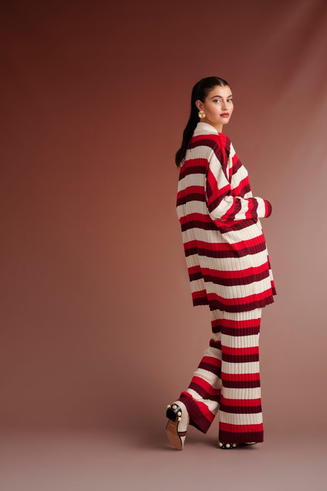 VIOLA STRIPED KNIT PANTS (RED / IVORY / BORDEAUX) KARAVAN CLOTHES 5