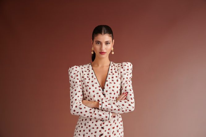 GINNY DRESS WITH POINTED BUFFERED SLEEVES(IVORY) KARAVAN CLOTHES 6