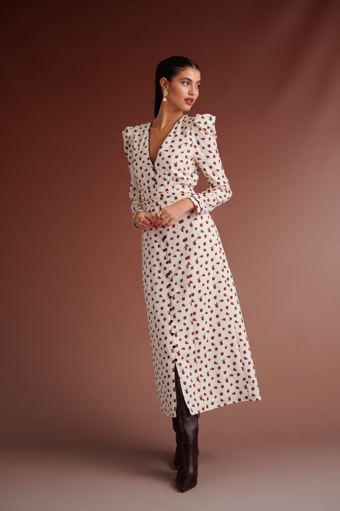 GINNY DRESS WITH POINTED BUFFERED SLEEVES(IVORY) KARAVAN CLOTHES 3
