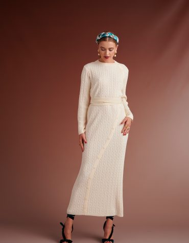 CHRISTIN KNITTED DRESS WITH DIAGONAL BUTTONS (IVORY) KARAVAN CLOTHES