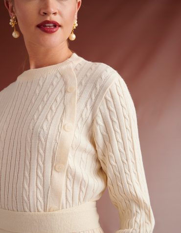 CHRISTIN KNITTED DRESS WITH DIAGONAL BUTTONS (IVORY) KARAVAN CLOTHES 2