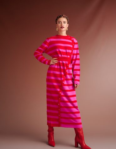 BRANDON KNIT STRIPED DRESS (RED/PINK) KARAVAN CLOTHES