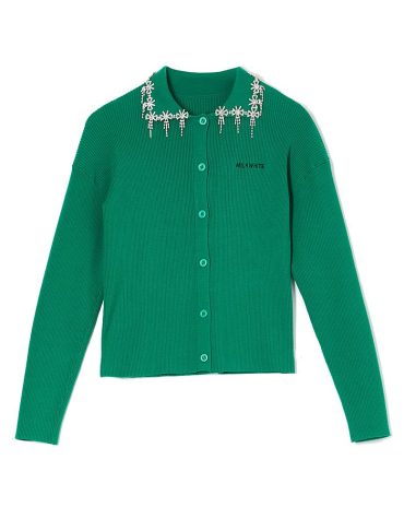 POLO CARDIGAN WITH CRYSTALS (GREEN) MILKWHITE BLOUSES
