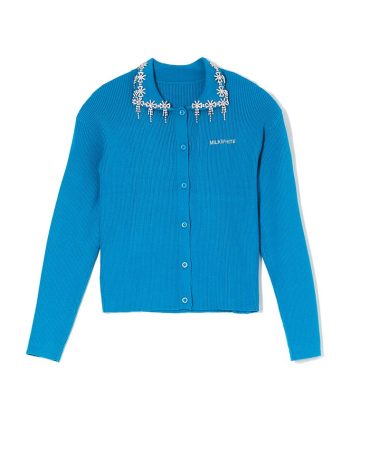 POLO CARDIGAN WITH CRYSTALS (BLUE) MILKWHITE BLOUSES